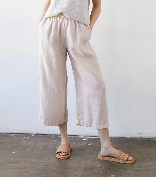 SS24 - It is Well L.A - SS24 - Wide Linen Pant in Natural - model front 1