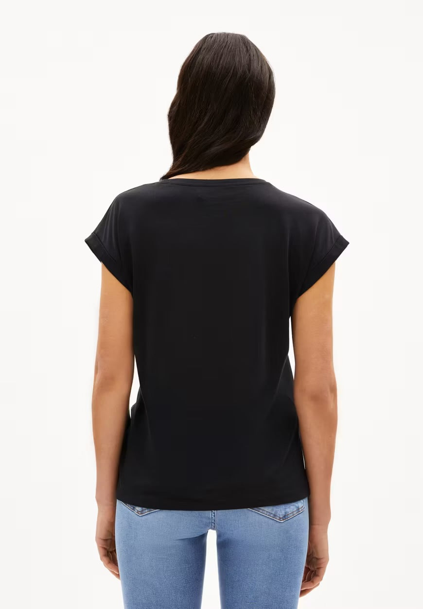 ARMEDANGELS Canada black short sleeve top with relaxed fit shown from the back