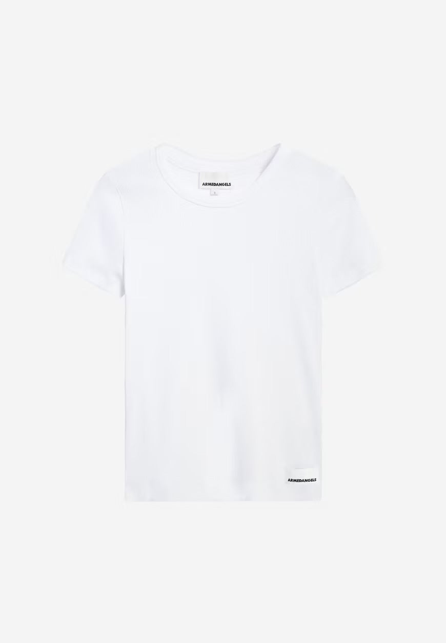ARMEDANGELS Canada white basic short sleeve crew neck ribbed t-shirt for casual wear in Kelowna