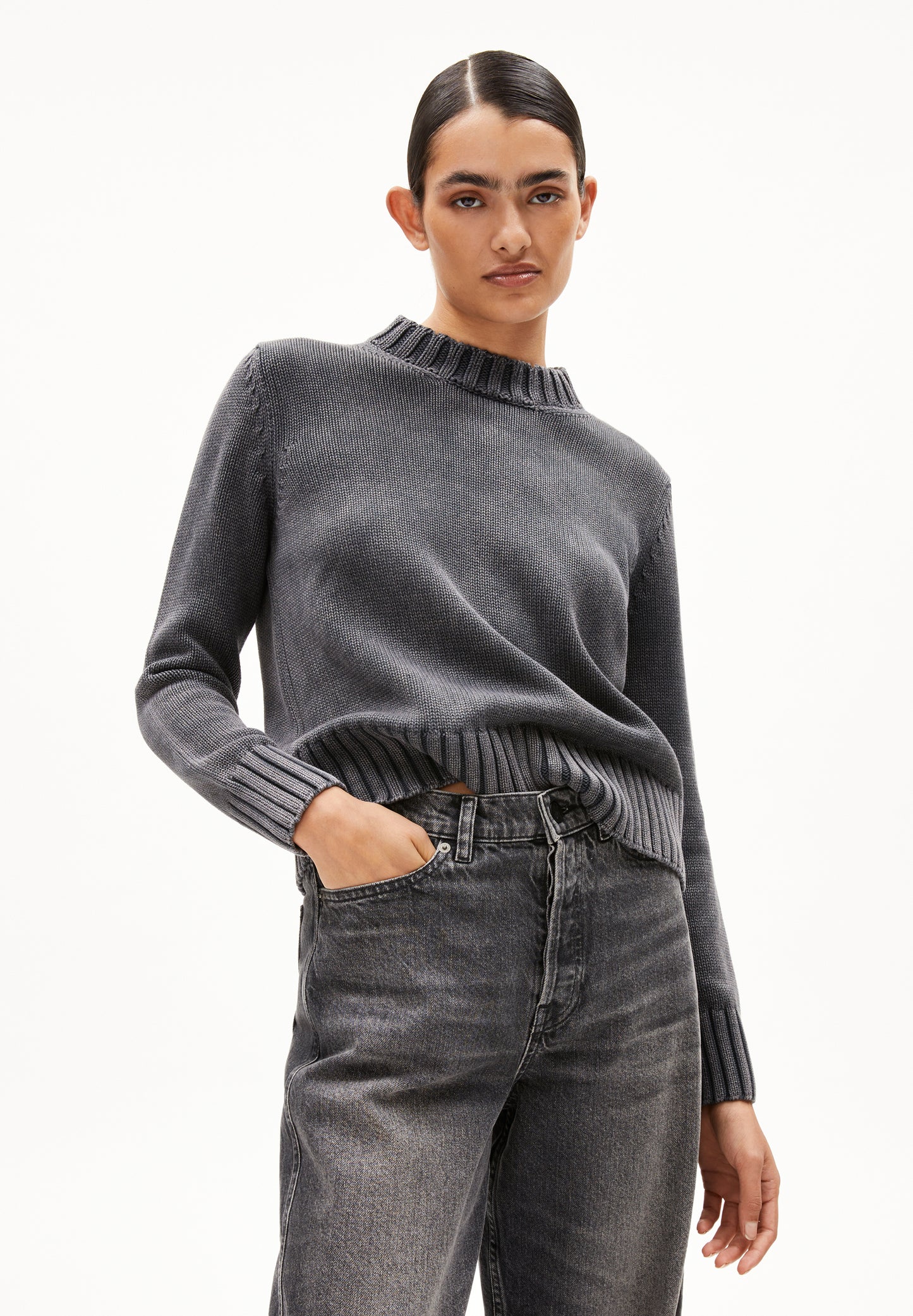 ARMEDANGELS Canada women's gray sweater with ribbed cuffs and hem for stylish casual wear in Canada