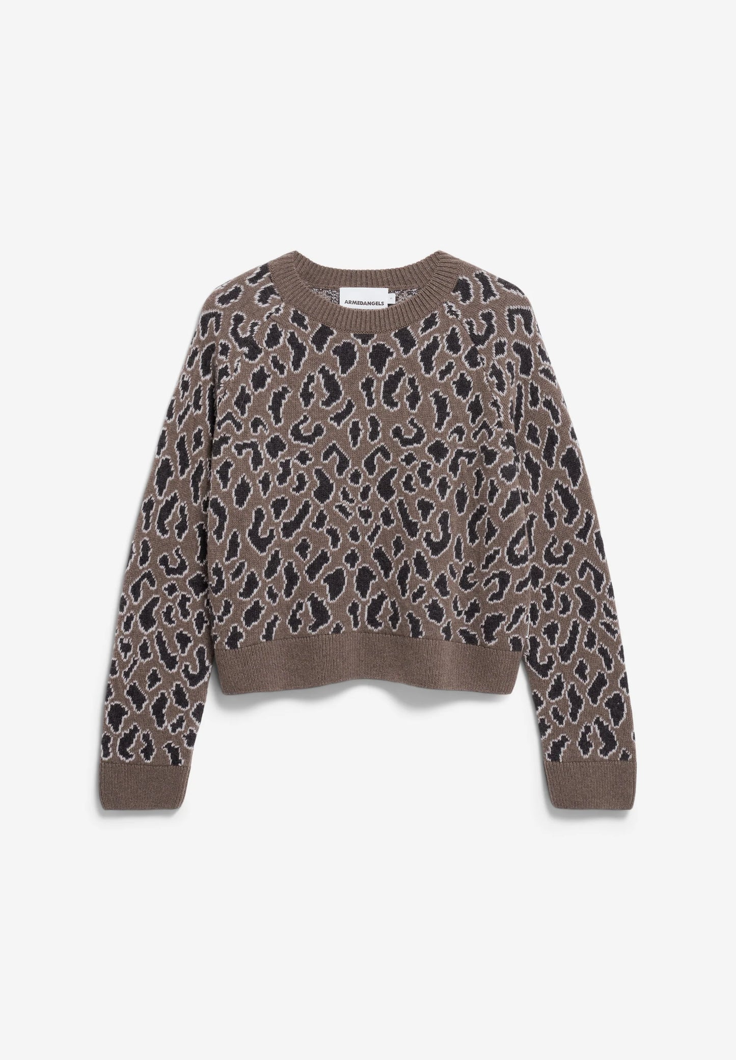 ARMEDANGELS Canada Cropped Sweater in Brown with Bold Leopard Print Design in Kelowna
