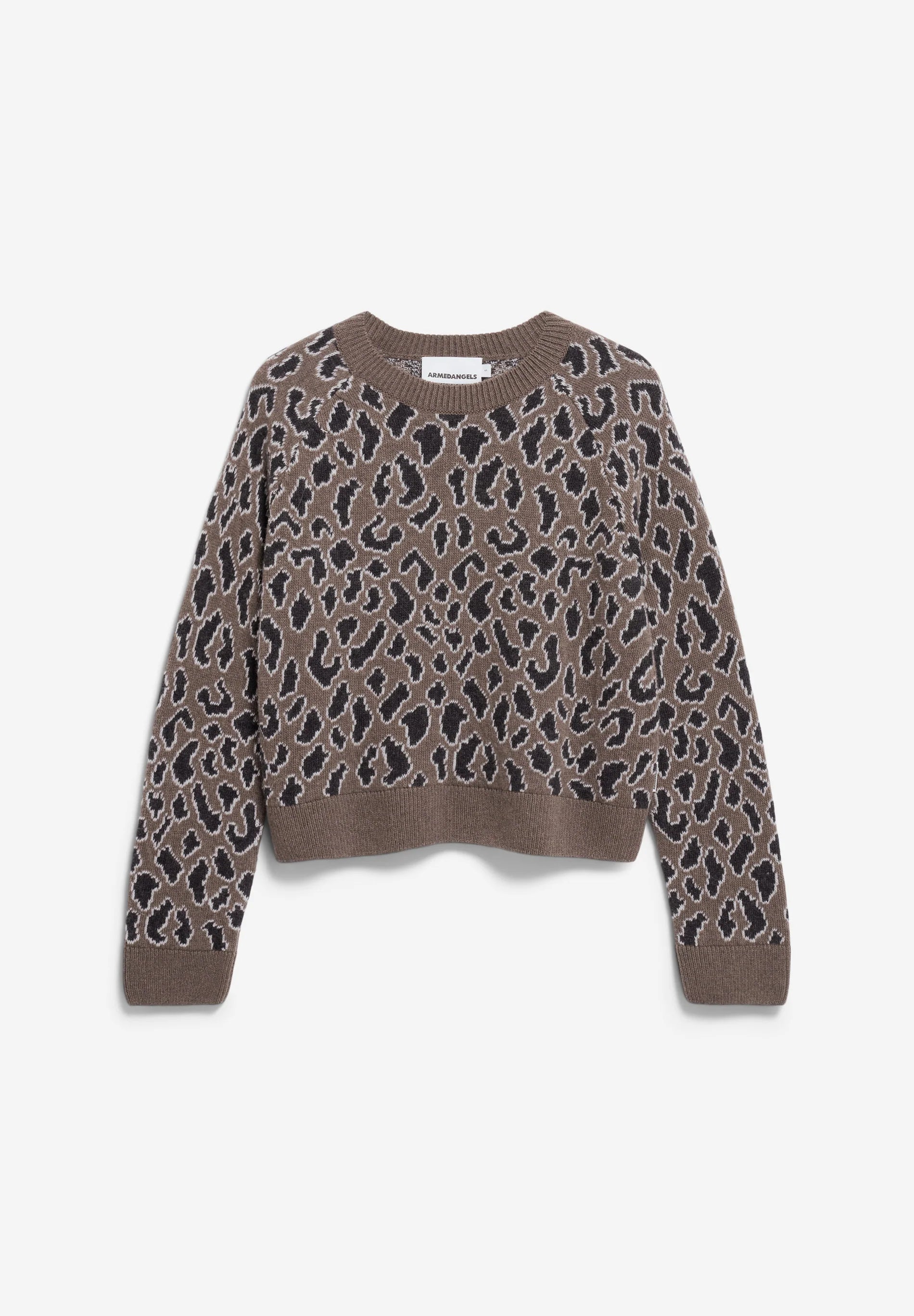 ARMEDANGELS Canada Cropped Sweater in Brown with Bold Leopard Print Design in Kelowna