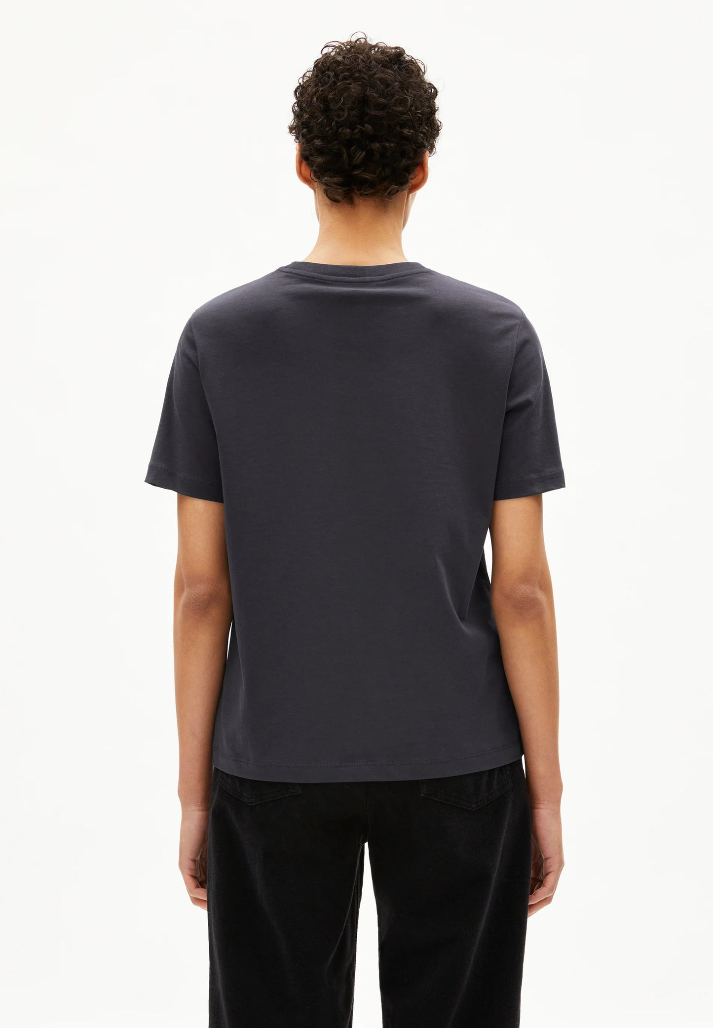 Back view of ARMEDANGELS Canada dark gray t-shirt made from organic cotton for casual everyday wear in Kelowna