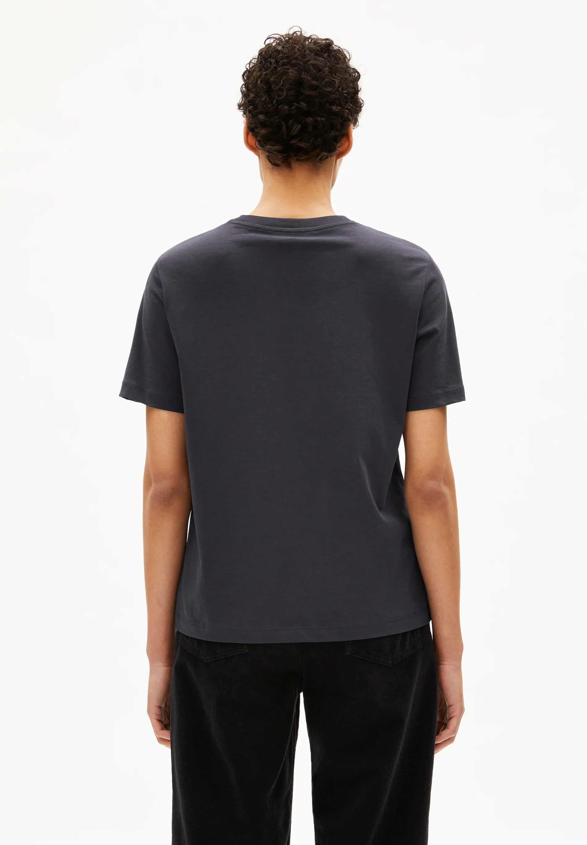 Back view of ARMEDANGELS Canada dark gray t-shirt made from organic cotton for casual everyday wear in Kelowna