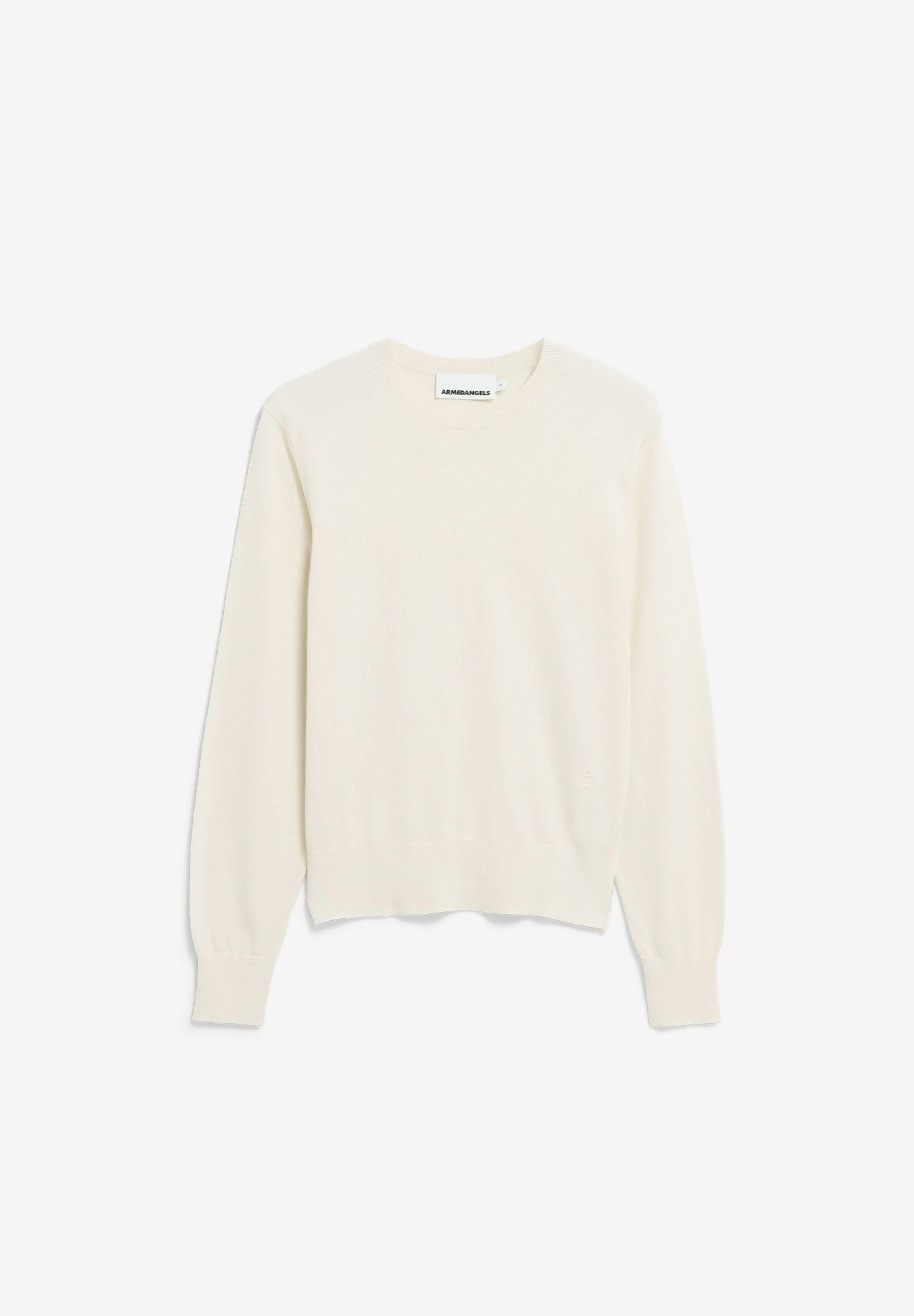 Flatlay shot of ARMEDANGELS oatmilk fine knit sweater - OCS certified organic cotton