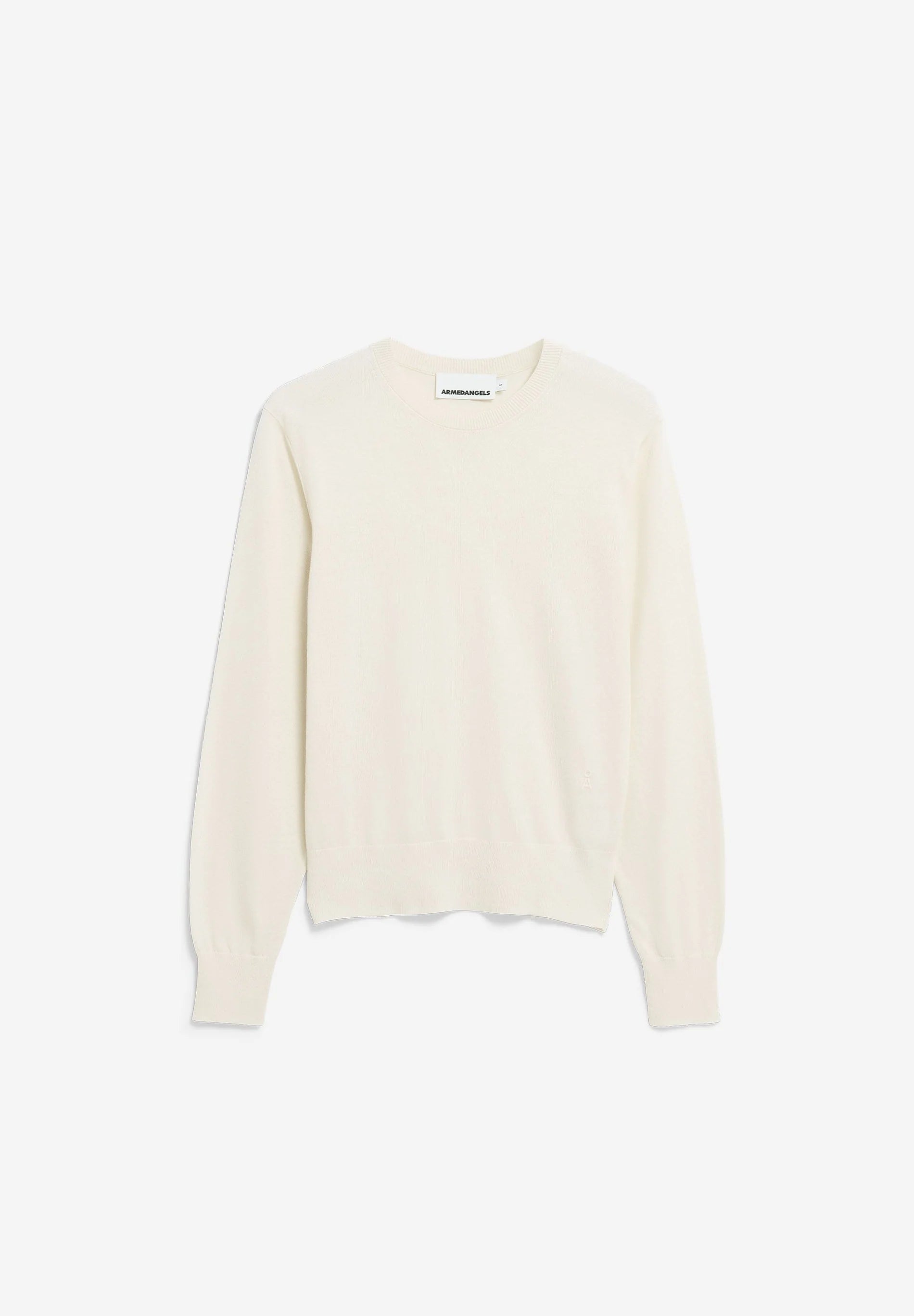 Flatlay shot of ARMEDANGELS oatmilk fine knit sweater - OCS certified organic cotton
