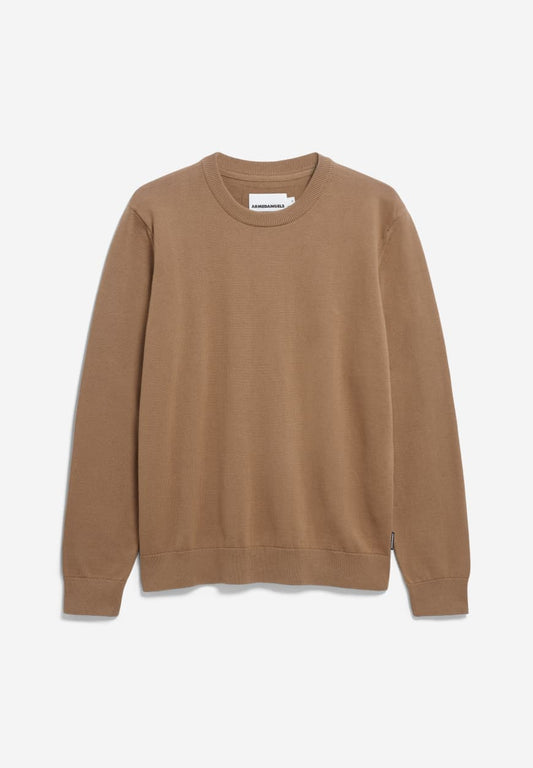 Men's ARMEDANGELS Canada brown crew neck sweater with long sleeves and ribbed cuffs in Kelowna