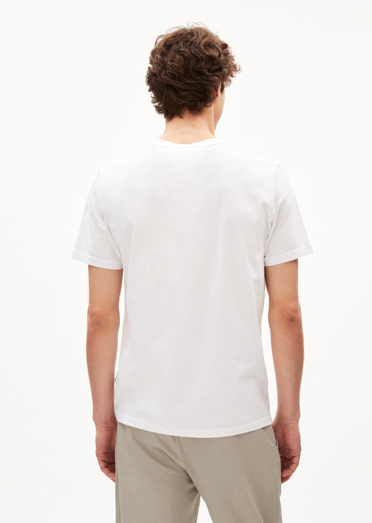 Back view of an ARMEDANGELS Canada men's cotton t-shirt in white, perfect for casual wear