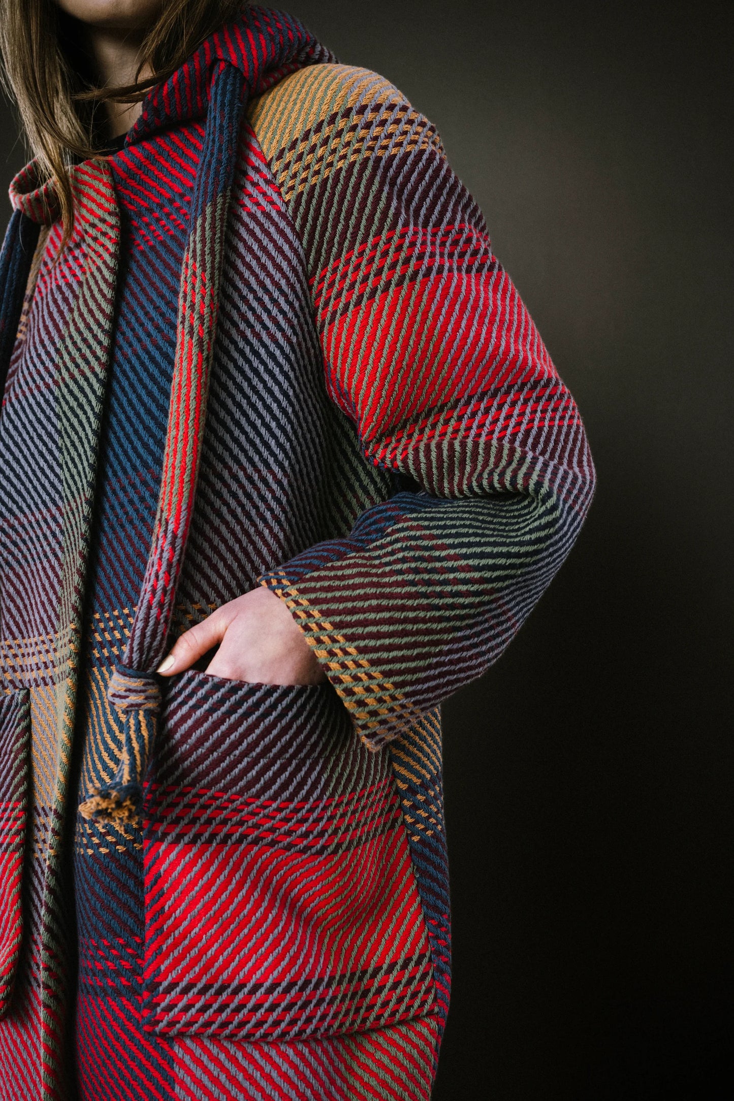 BodyBag by Jude plaid coat in vibrant colors with a cozy hood and pockets in Kelowna