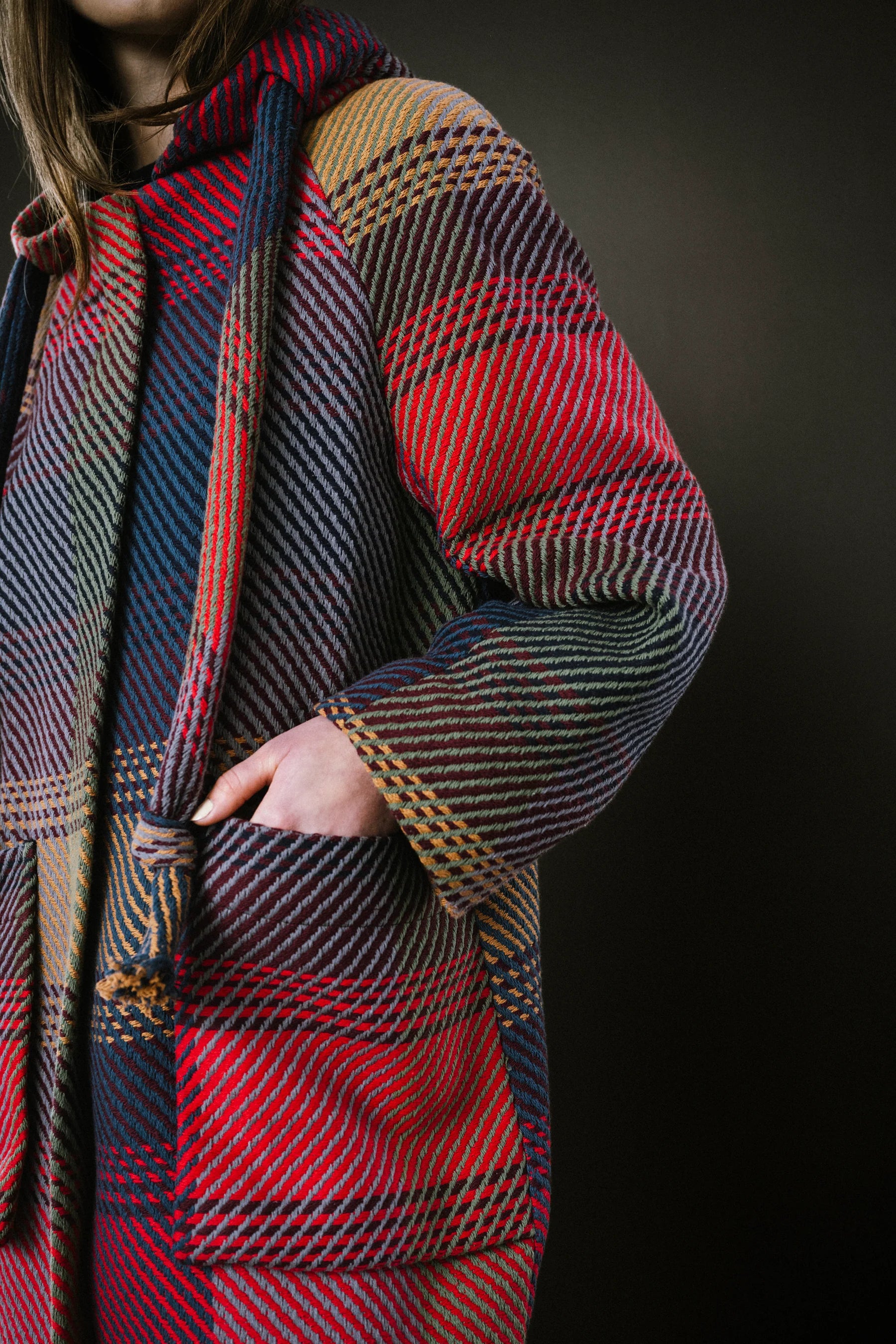 BodyBag by Jude plaid coat in vibrant colors with a cozy hood and pockets in Kelowna