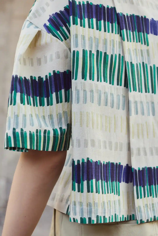 Eve Gravel - Brooke top- Striped Short Sleeve Top with Colorful Brushstroke Pattern