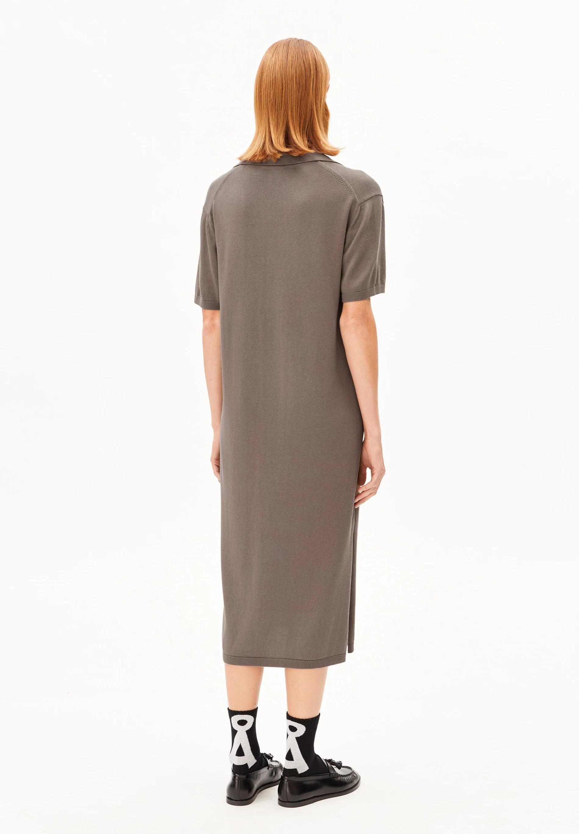 ARMEDANGELS Canada - FINE Polo Knit Dress in Walnut Cream back view on model