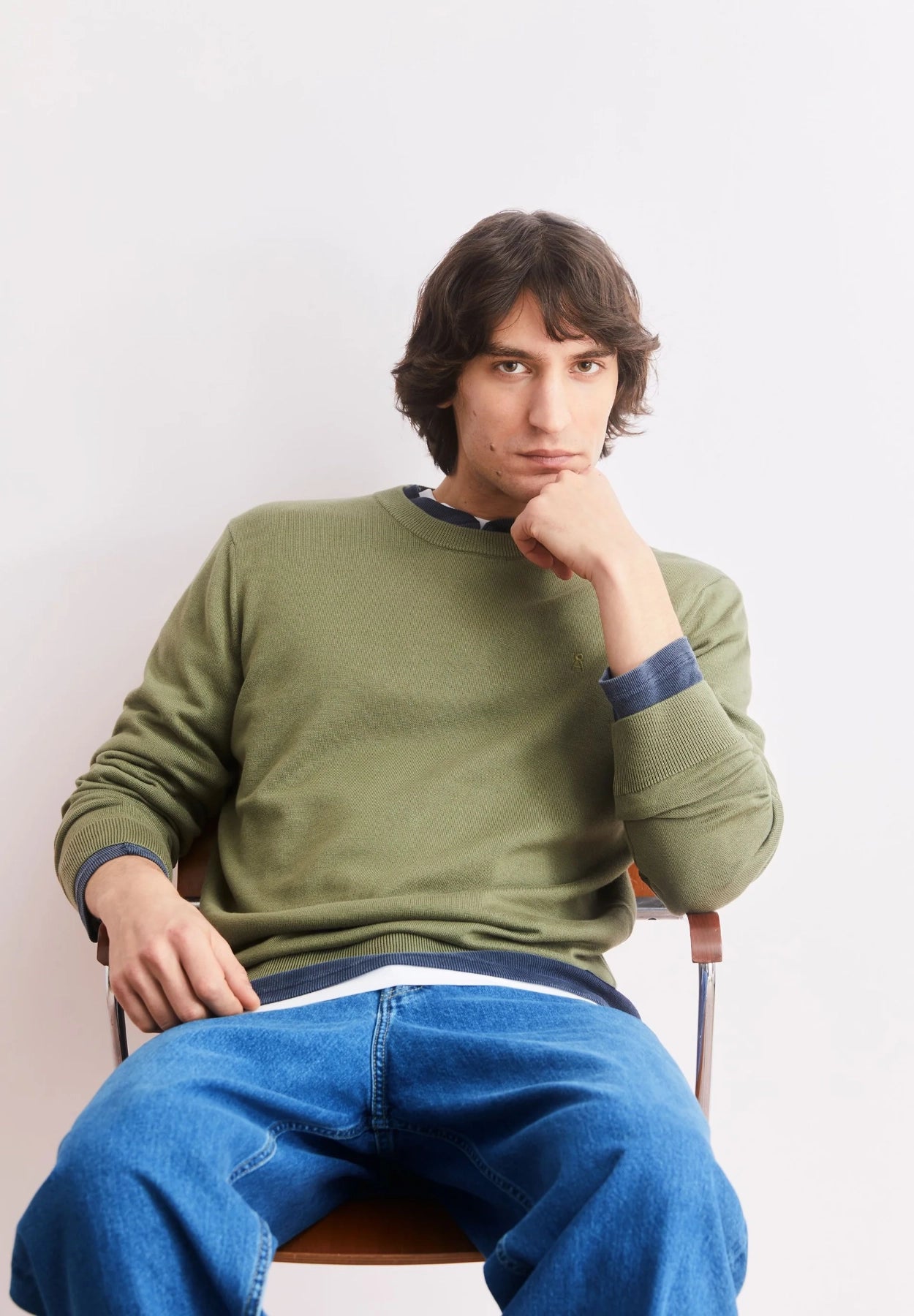 ARMEDANGELS Canada LOUKAA Sweater - men's fatigue green crew neck sweater with classic round neckline and long sleeves