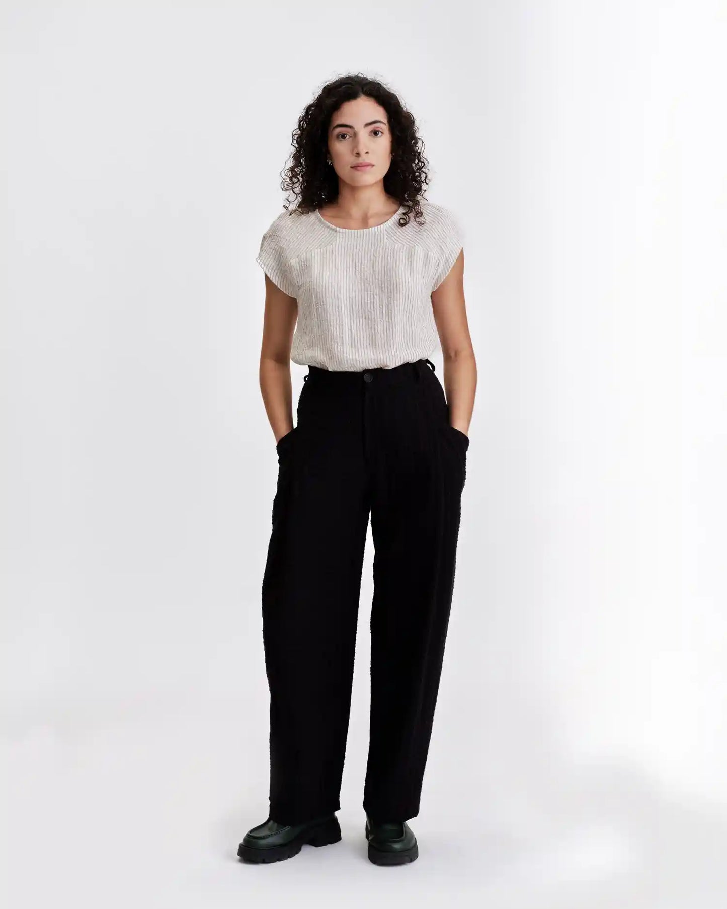 Moira blouse Linen Blend Top by Jennifer Glasgow Design featuring a relaxed fit and cap sleeves