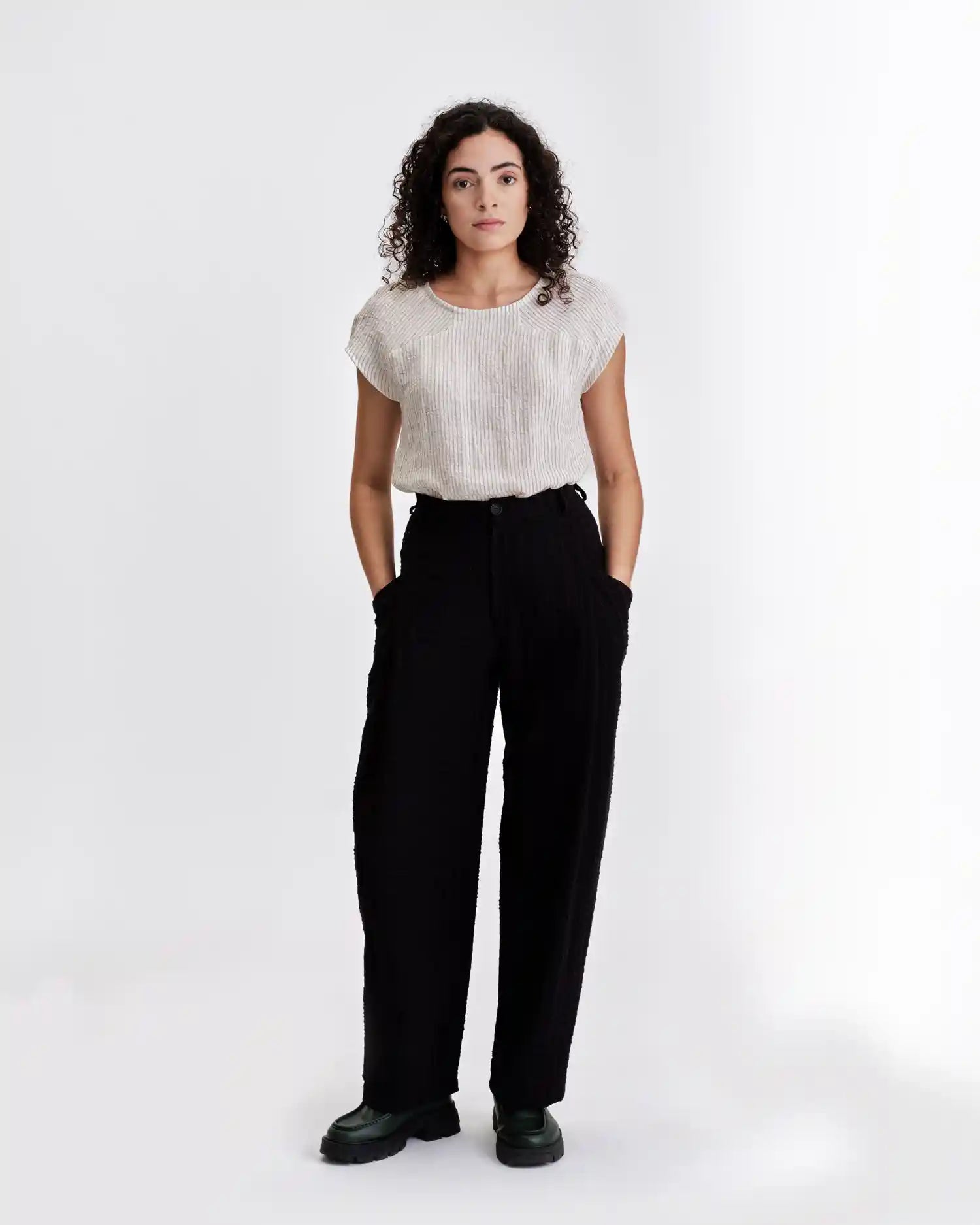 Moira blouse Linen Blend Top by Jennifer Glasgow Design featuring a relaxed fit and cap sleeves