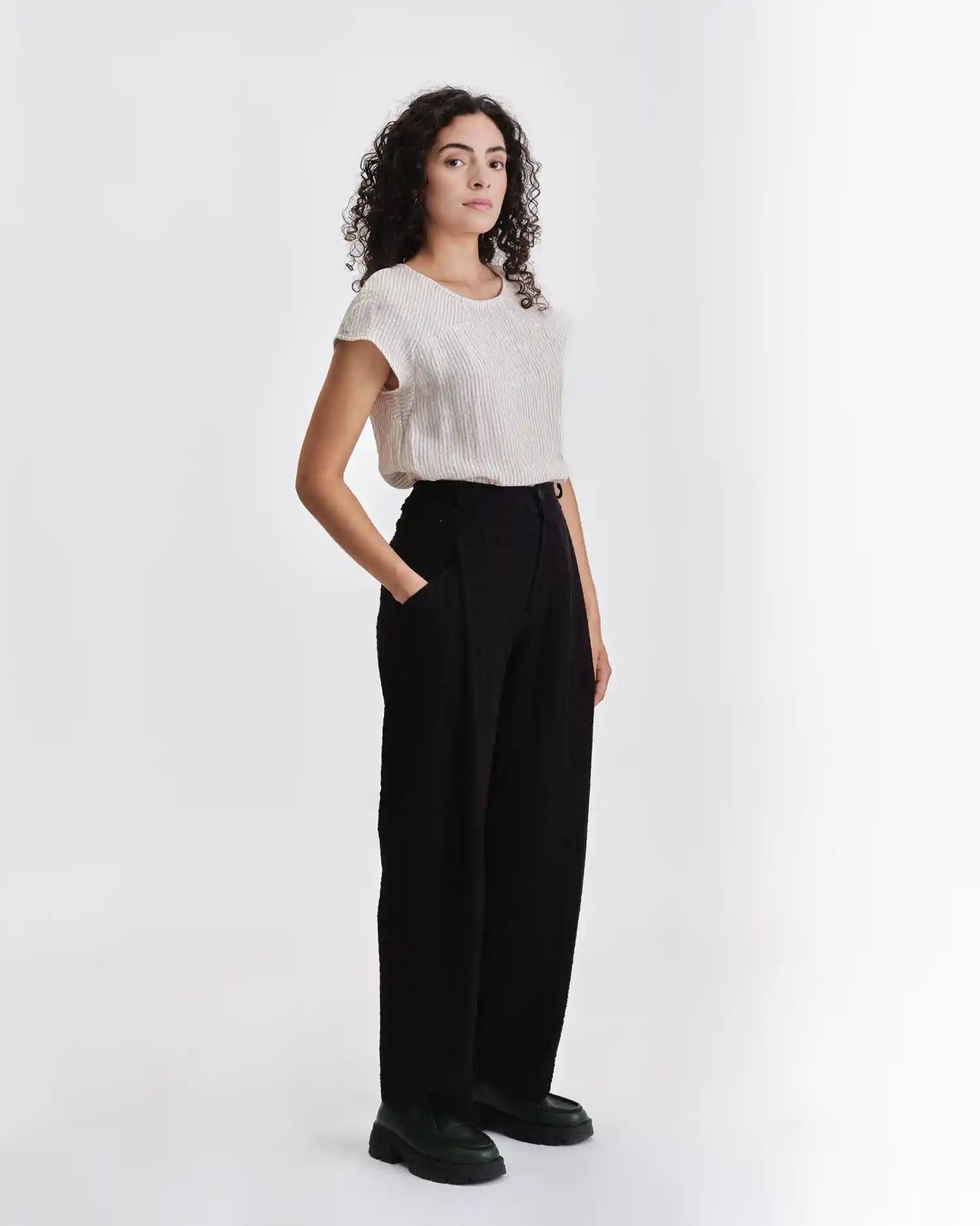 Moira blouse top by Jennifer Glasgow Design in light beige with a relaxed fit and short sleeves