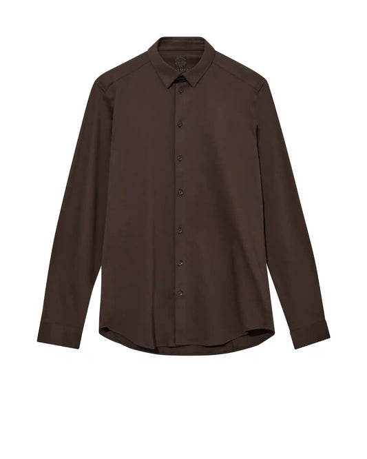 Mos Mosh Gallery brown long sleeve button down oxford shirt with classic collar and tailored fit in Kelowna