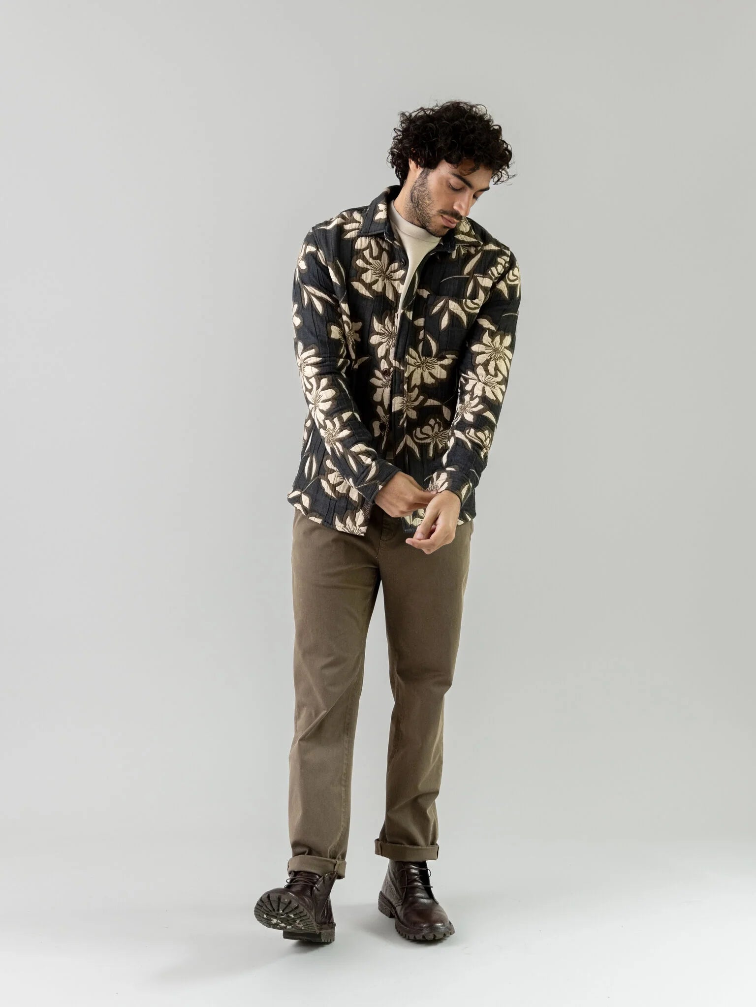 Men's MOS MOSH Gallery Candaa Floral Shirt with Brown Pant for a Stylish Casual Look in Kelowna