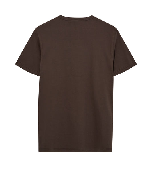 Mos Mosh Gallery organic chocolate brown t-shirt short sleeve crewneck back view on white background in Kelowna