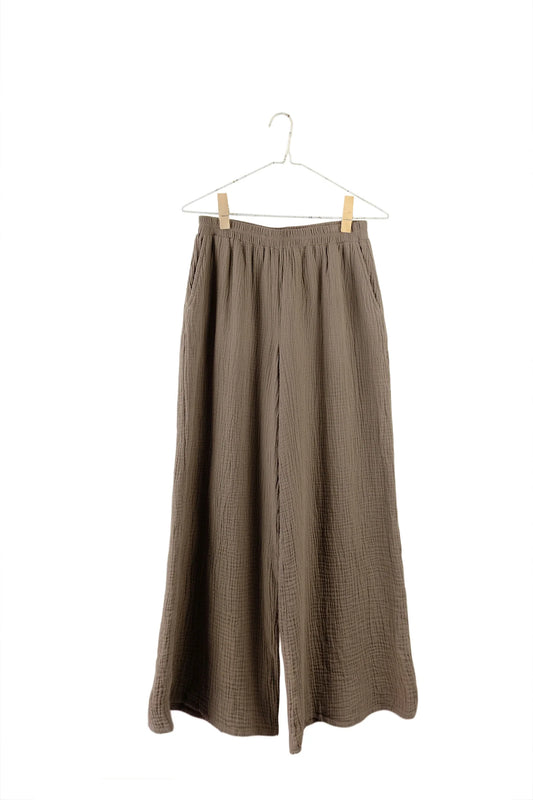 SS24 - It is Well L.A - Organic Gauze Long Pants in Warm Taupe - front display