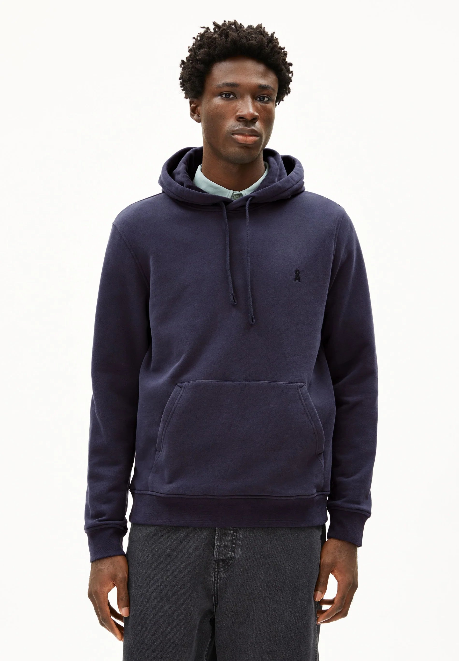 Men's Navy ARMEDANGELS  Canada Hoodie with Adjustable Drawstring and Front Pocket