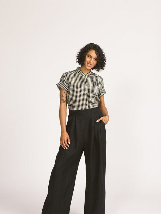Allison Wonderland - SS24 - Romy Pant in Black Linen - front on model 1