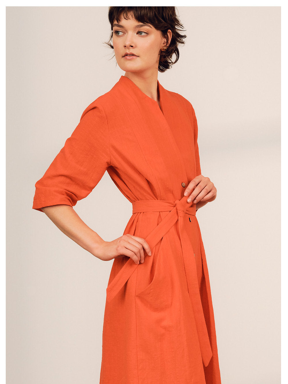 Jennifer Glasgow - SS24 - SS24 -Orlop Dress in Coral Red - Side close-up 4 