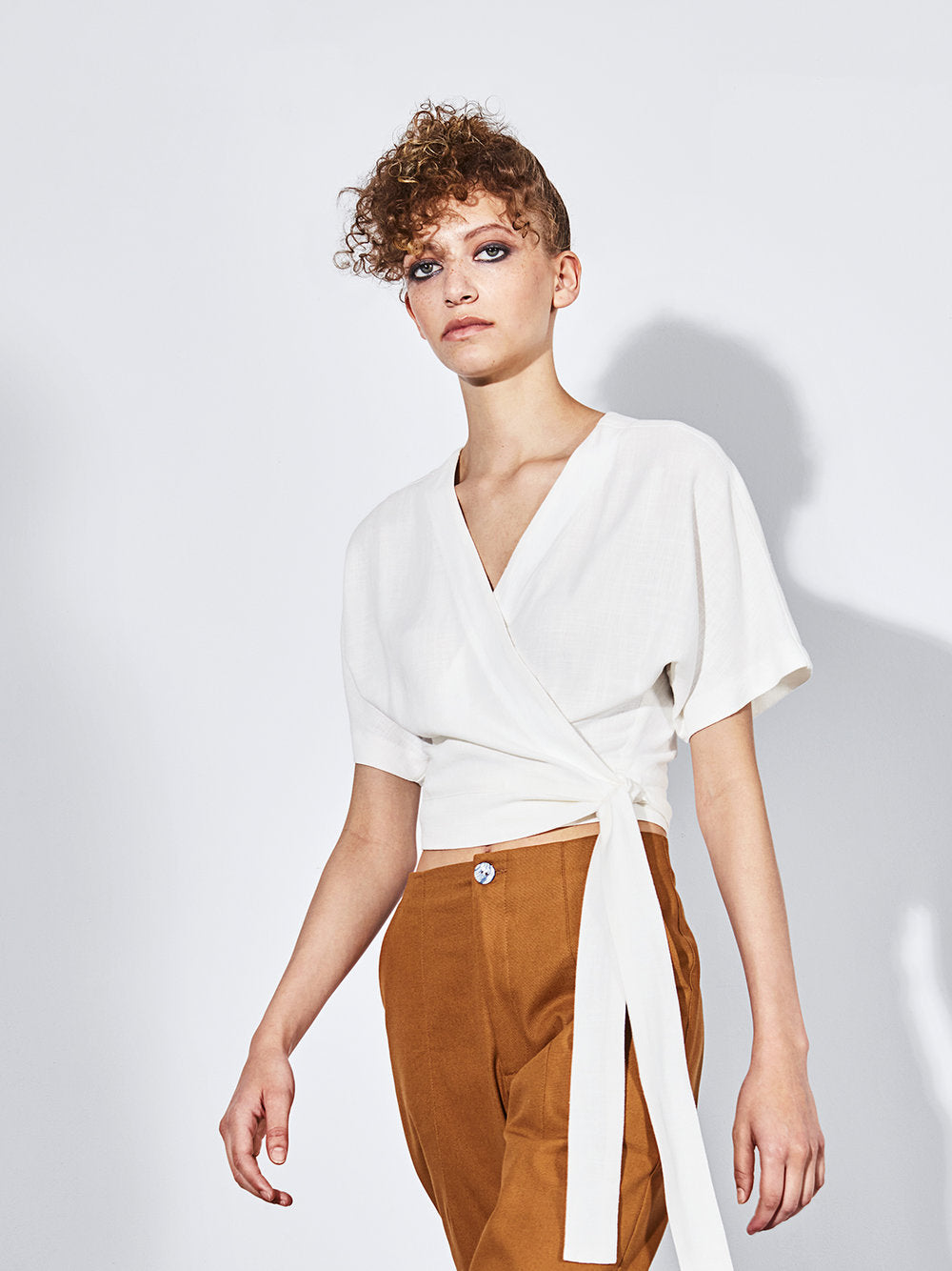Dagg & Stacey - SS24 - Cleo Wrap Top in White Linen - on model front 1