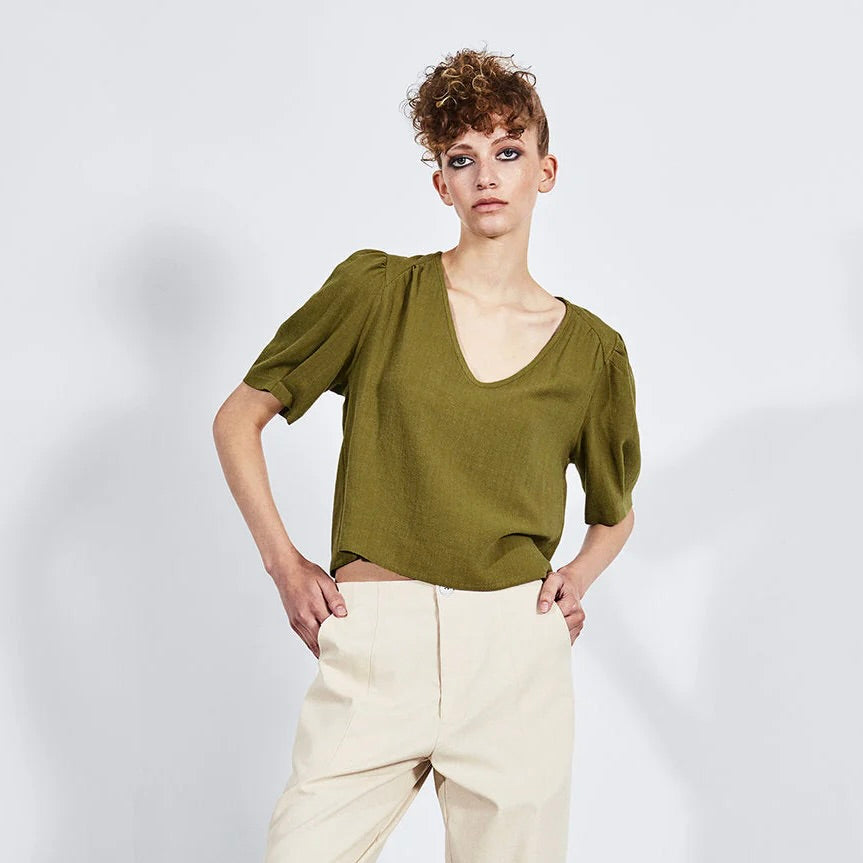 Dagg & Stacey - SS24 - Millicent Pop Over Blouse in Sea Kelp