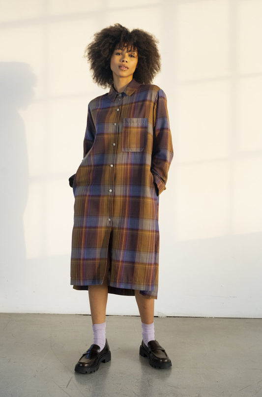 Bodybag by Jude - FW24 - Oran Shirt Dress in Plaid Fitzgerald - on model front 1