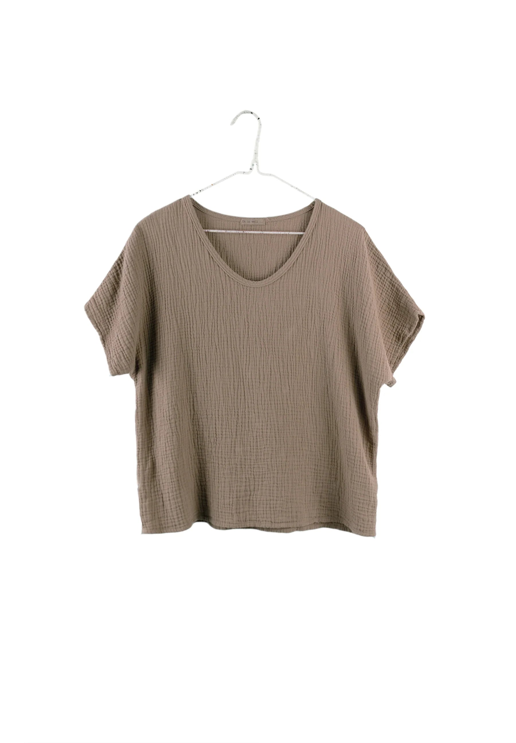 SS24 - It is Well L.A Organic Short Sleeves Gauze Top in Warm Taupe