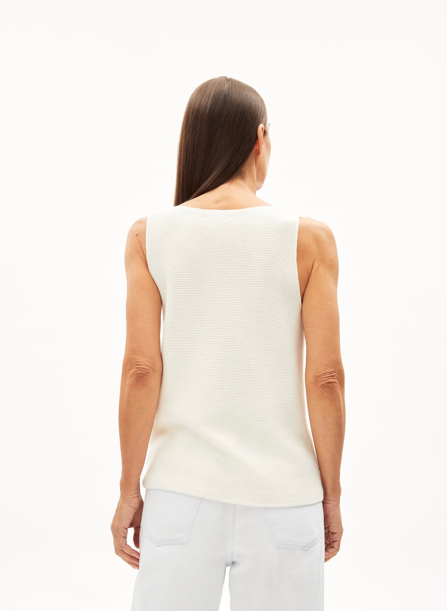 SS24 - ARMEDANGELS - Wilmaa Knit Sleeveless Top in Off White - on model back 2