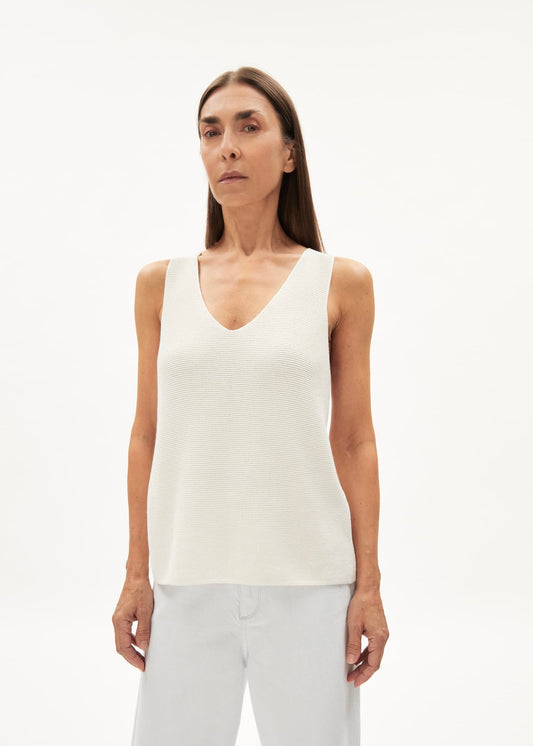 SS24 - ARMEDANGELS - Wilmaa Knit Sleeveless Top in Off White - on model front 1