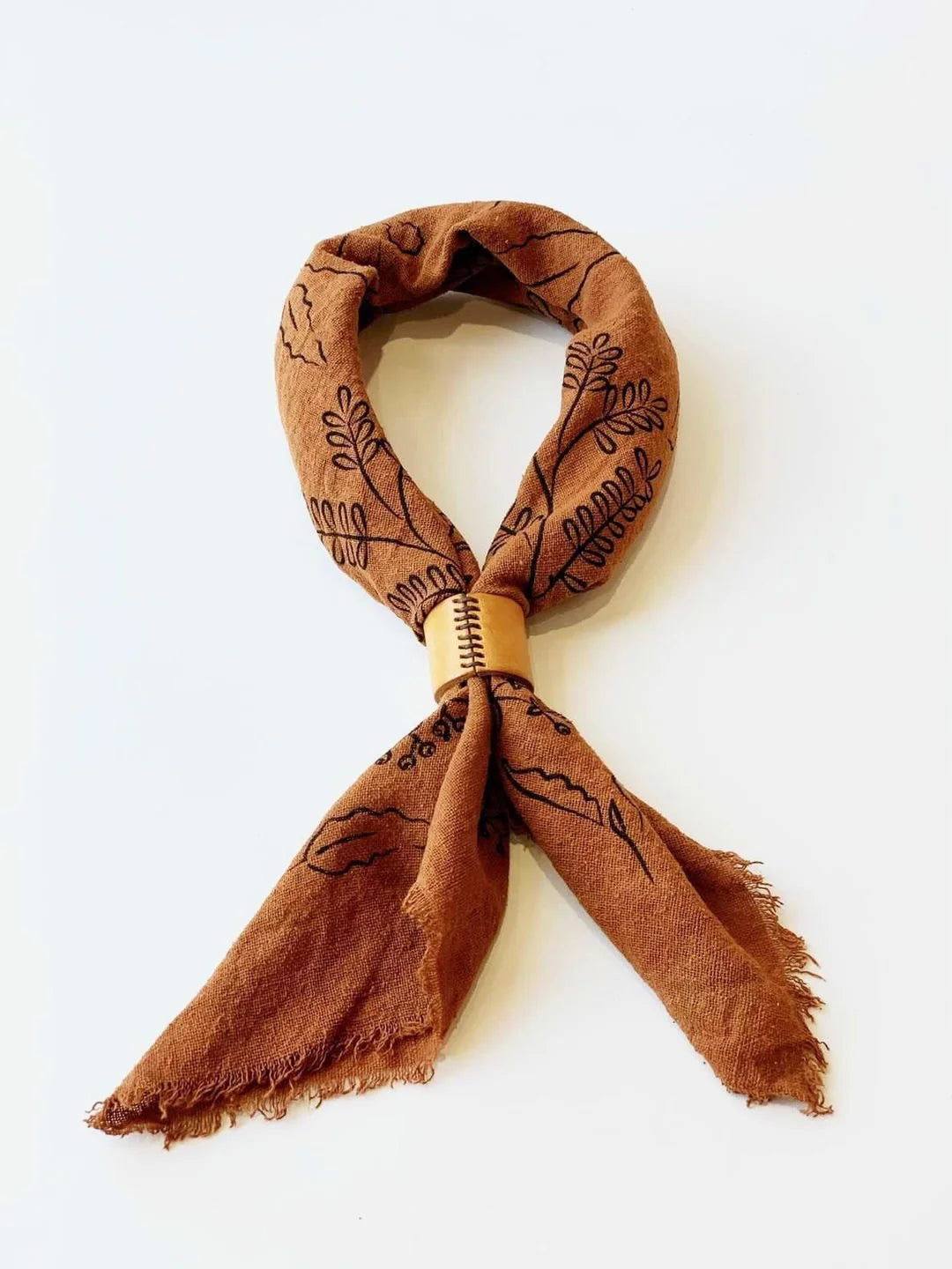 Naturally Dyed Leather Bolo Bandana Cuff - Light Brown