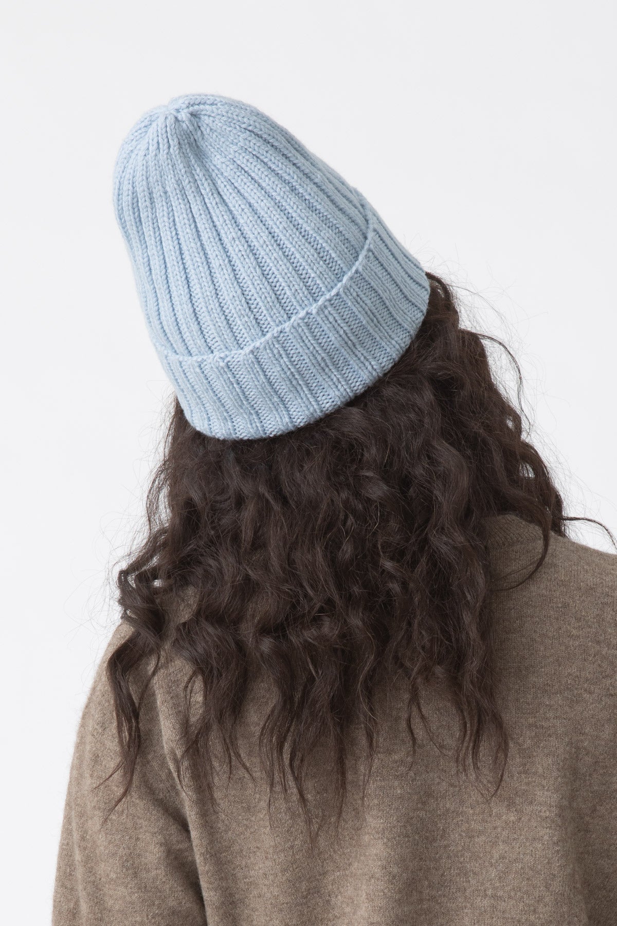 Merino Handknit Thick Rib Hat in Mist Blue