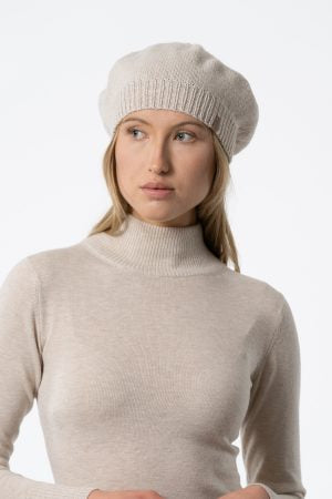 Merino Handknit Beret in Almond