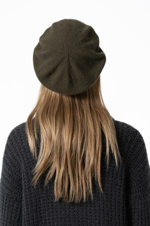 Merino Handknit Beret in Olive Green