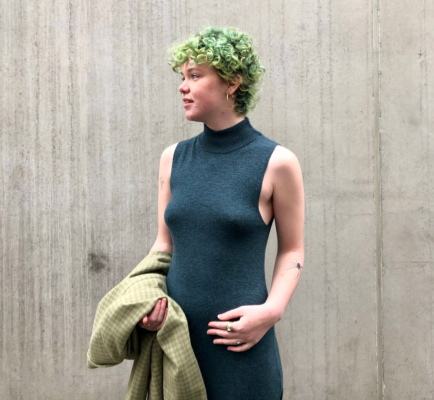 Merino Sweater Dress in Dragonfly Green