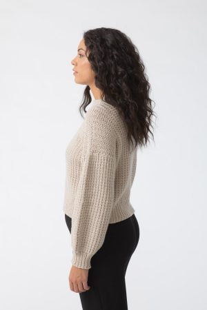 Merino Handknit Rib Sweater in Almond White