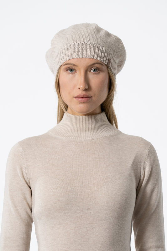 Merino Handknit Beret in Almond