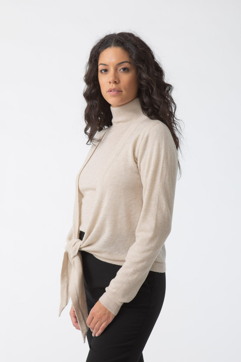 Merino Wrap Cardigan in Almond White