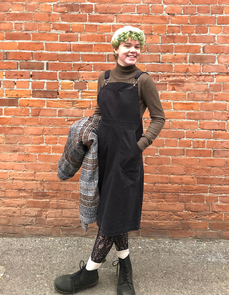 Archer Overall Dress in Charcoal Corduroy