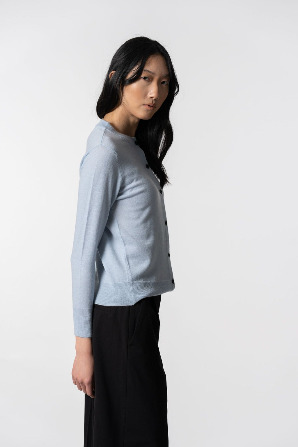 Merino Cardigan in Mist Blue