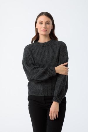 Merino Handknit Rib Sweater in Charcoal Grey