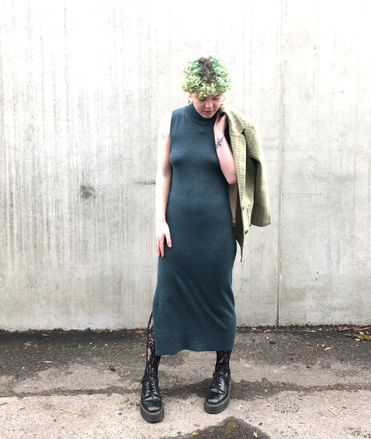 Merino Sweater Dress in Dragonfly Green