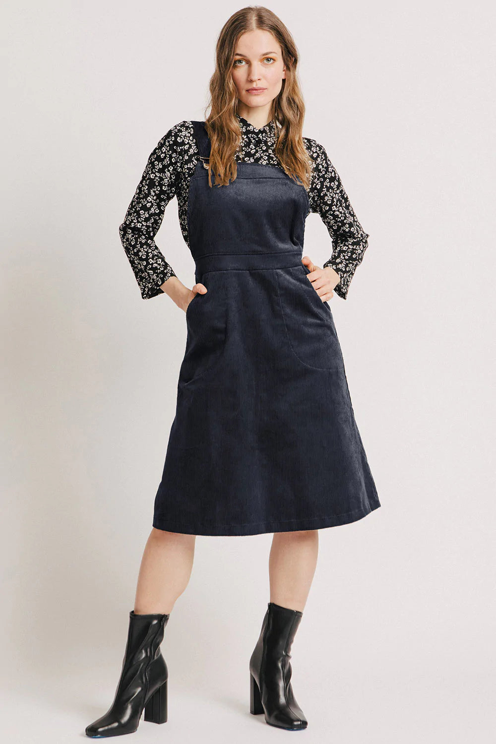 Archer Overall Dress in Charcoal Corduroy