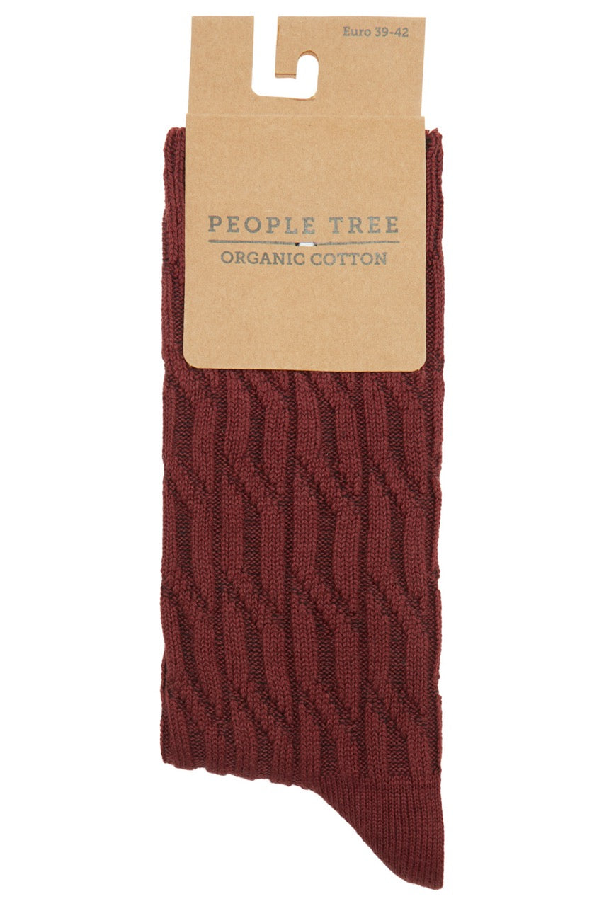 Organic Cotton Cable Socks in Burgundy
