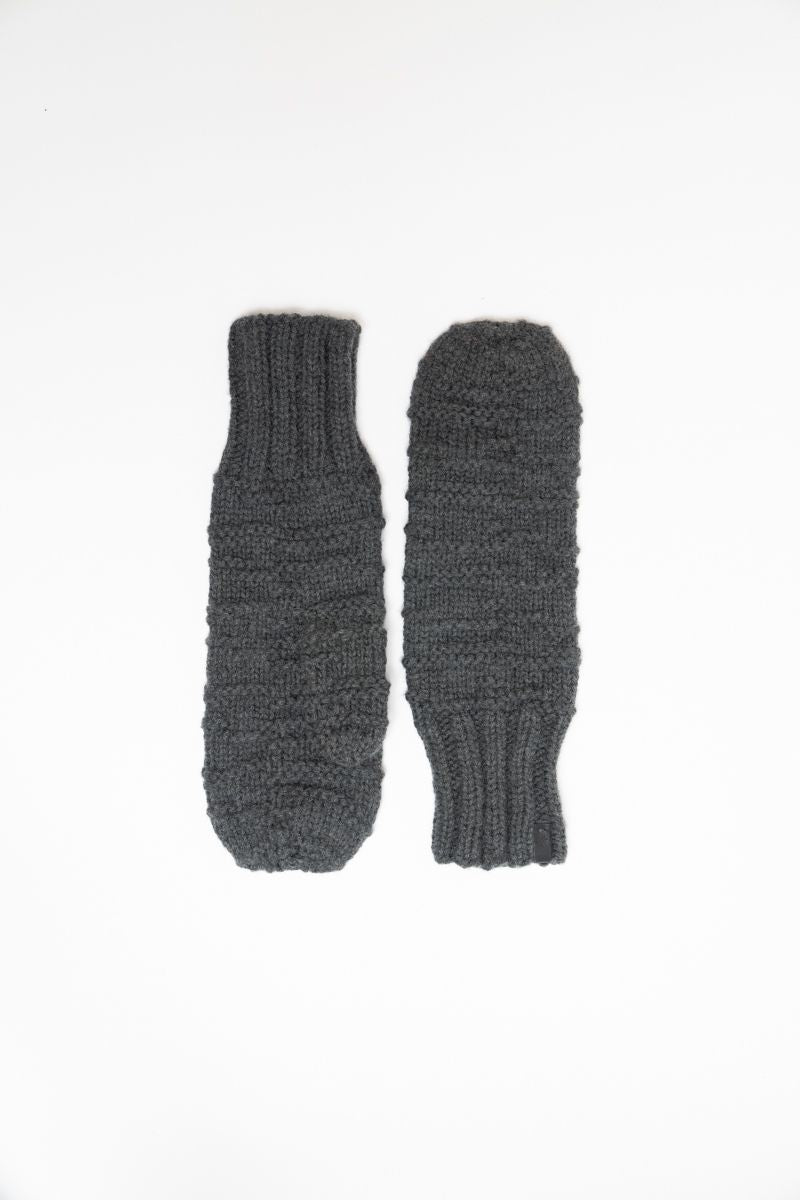 Merino Handknit Purlstripe Mittens in Charcoal Grey