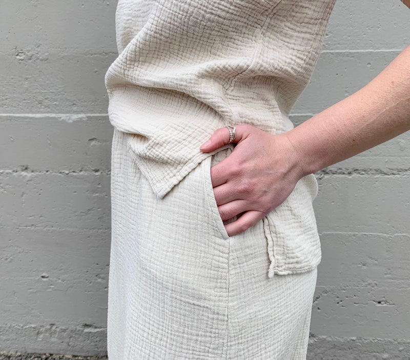Organic Gauze Slit Skirt in Natural