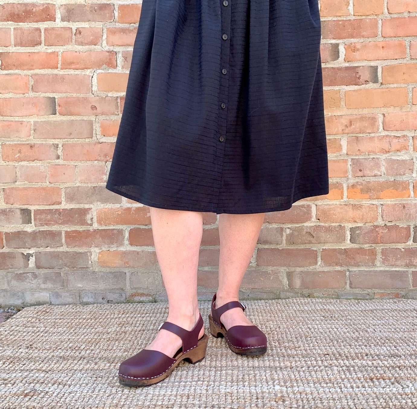 Low Wood Clogs in Aubergine on Brown Base